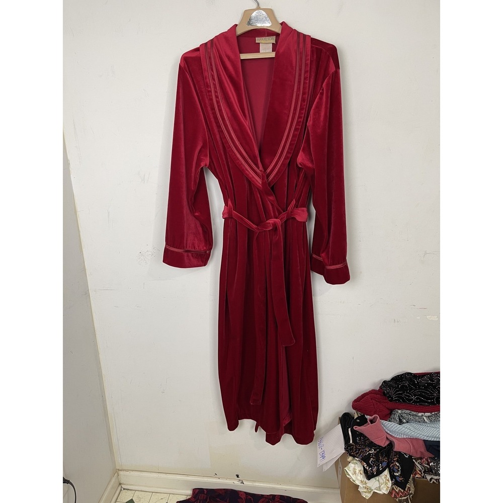 HAMILTON GOLD Womens Robe XL Red Velvet Velour Long Wrap Valentines Holiday